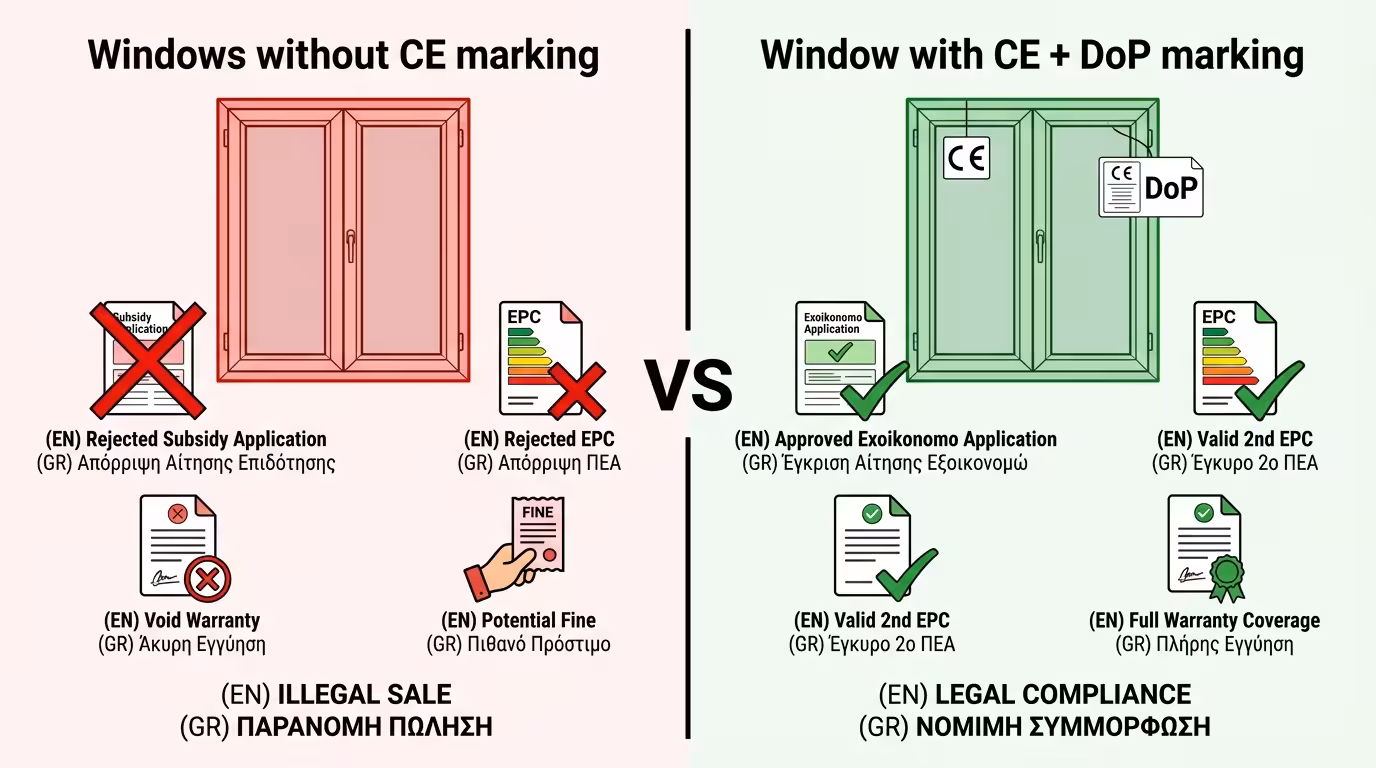 Παράνομη πώληση κουφωμάτων χωρίς CE/DoP - μάστορες αποθήκης