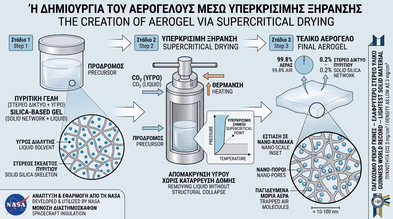 Διαδικασία παρασκευής αεροτζέλ - υπερκρίσιμη ξήρανση