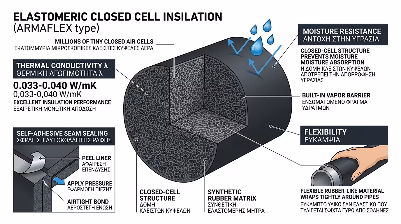 Κανόνες πάχους μόνωσης σωληνώσεων - 9mm θέρμανση, 13-19mm ψύξη, 19-25mm ταράτσα