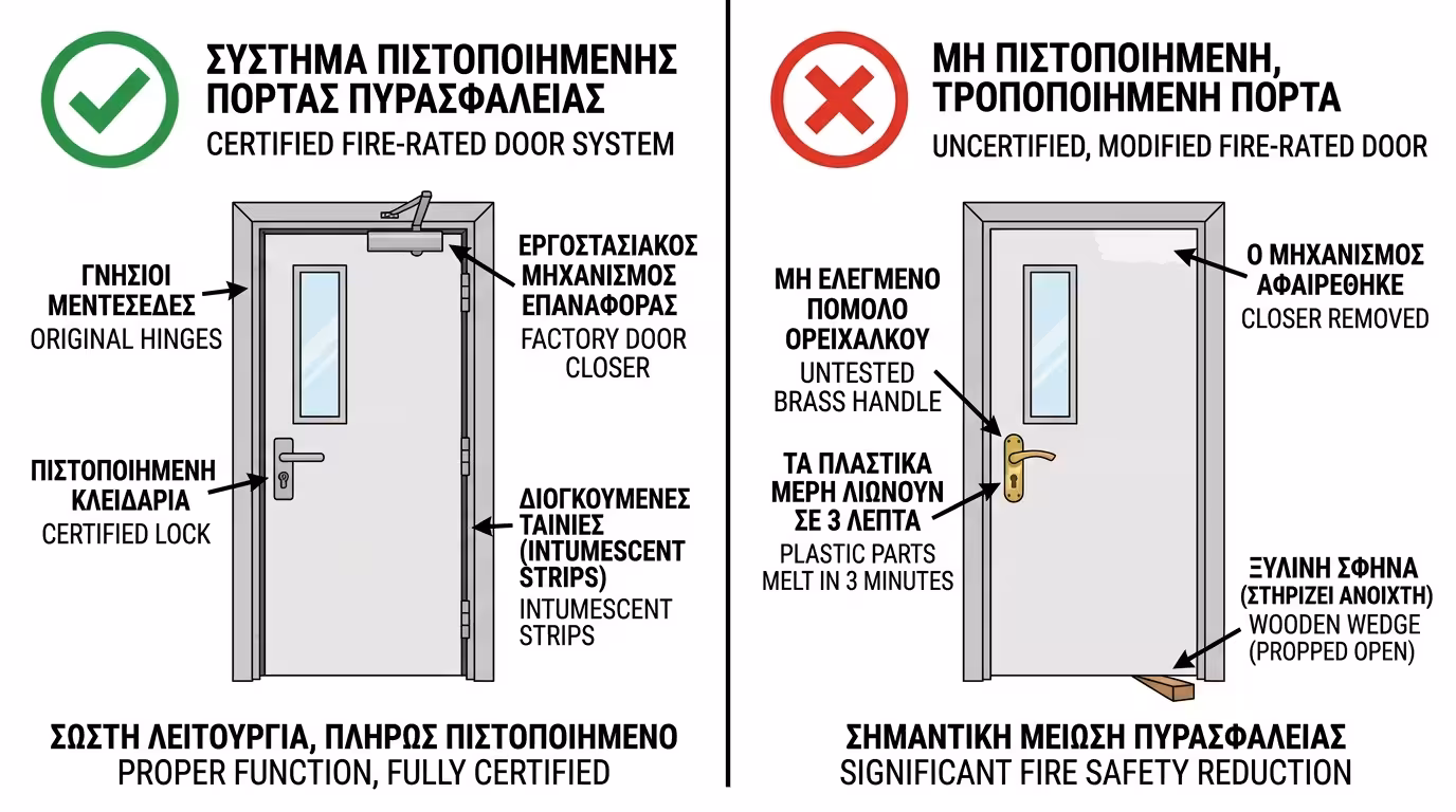 Αλλαγή πόμολου σε πυράντοχη πόρτα - ακύρωση πιστοποίησης