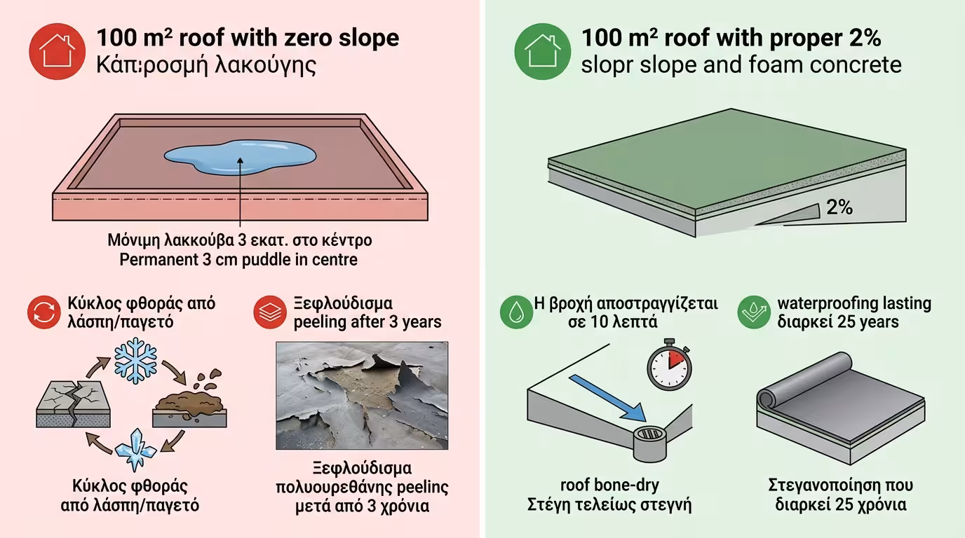 Πείραμα 100 τ.μ. - μηδενική κλίση vs σωστές ρύσεις 2%