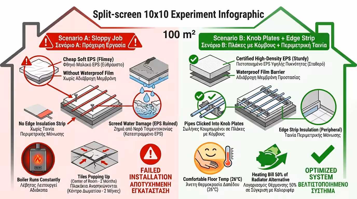 10x10 πείραμα - πρόχειρο EPS vs μορφόπλακες + περιμετρική ταινία