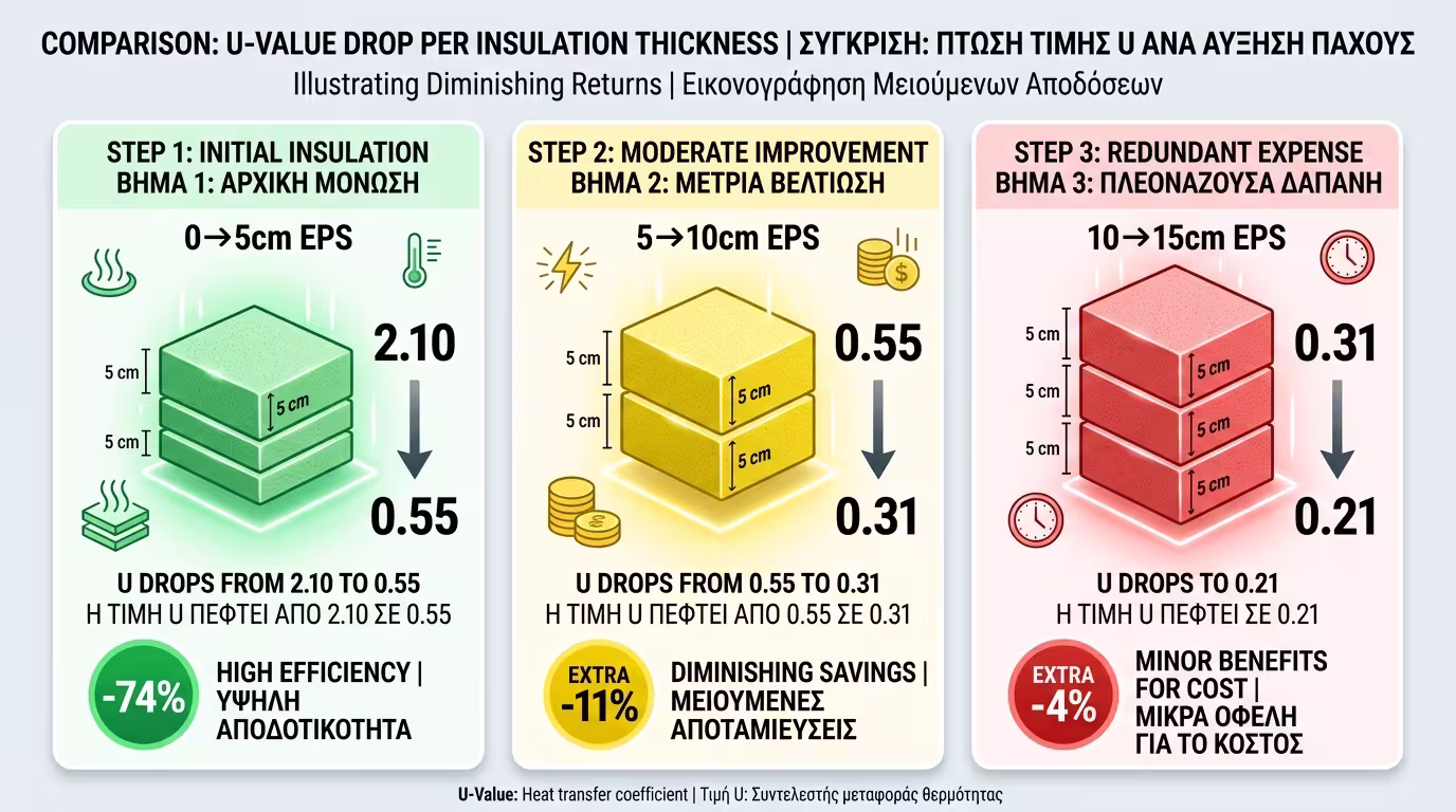 Πείραμα μόνωσης στο 10x10 - U-Value ανά πάχος