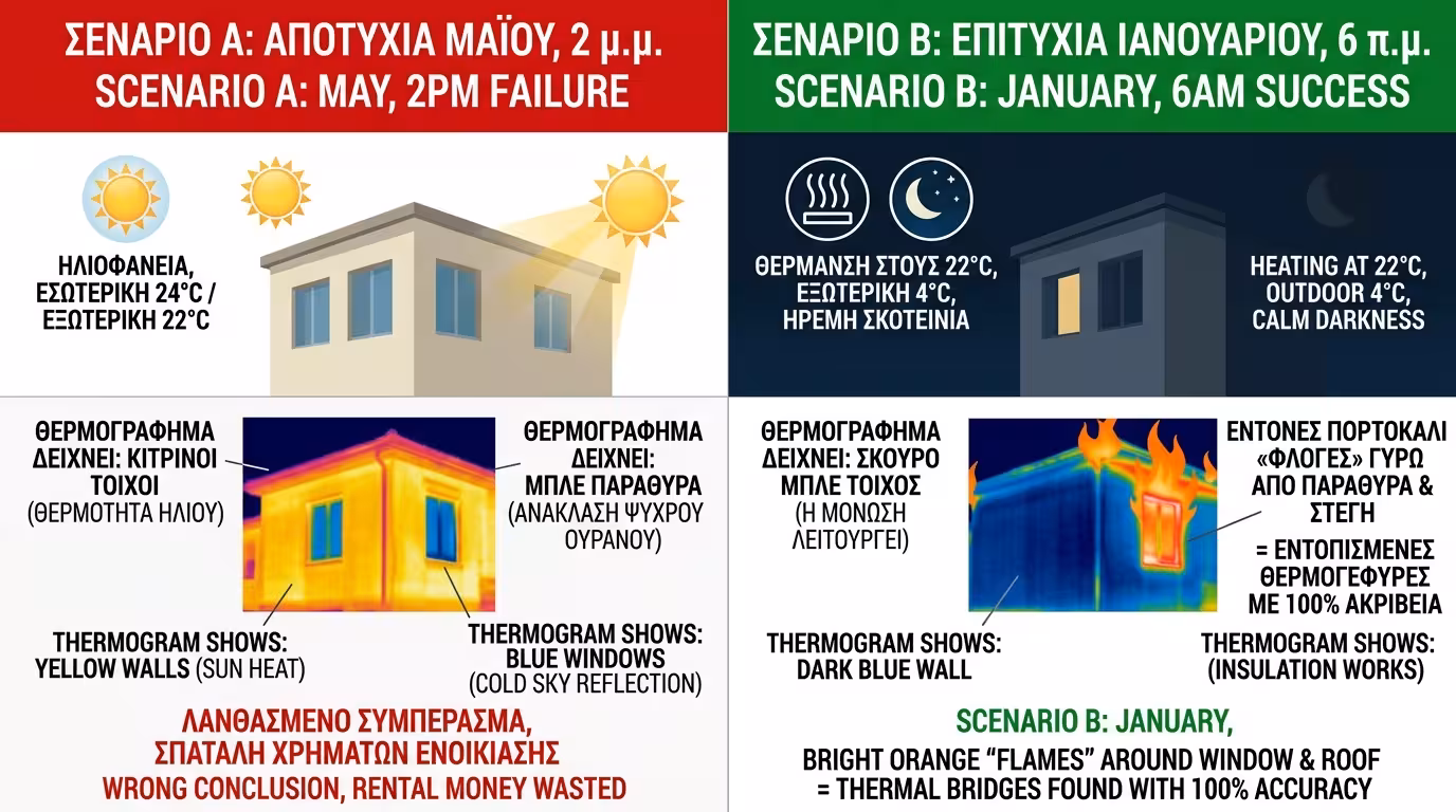 10x10 πείραμα - Μάιος μεσημέρι (αποτυχία) vs Ιανουάριος 6:00 πρωί (επιτυχία)
