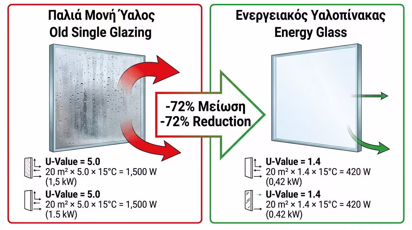 Μοντέλο 10x10 - μονά vs ενεργειακά τζάμια