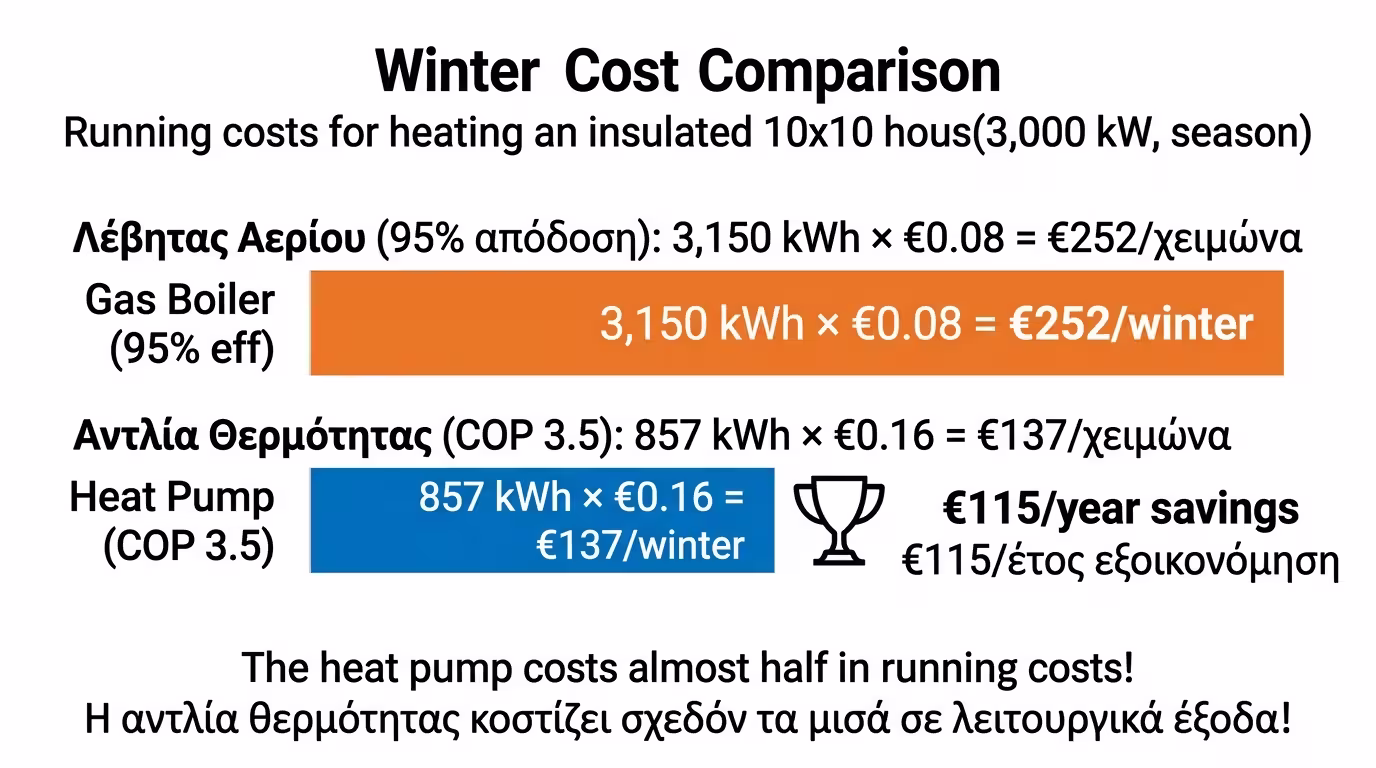 Πείραμα 10x10 - αντλία vs αέριο κόστος χειμώνα