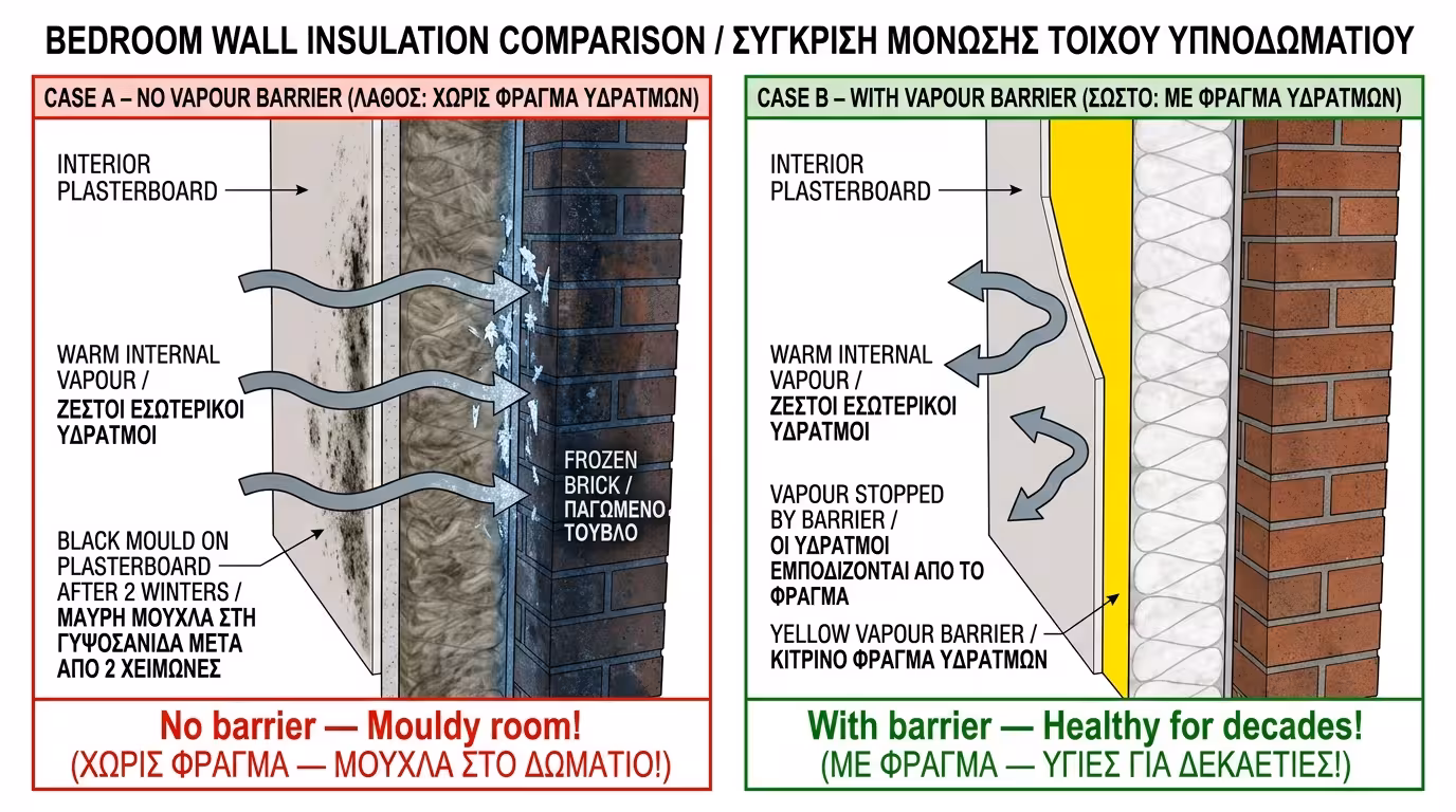Πείραμα 10x10 - εσωτερική μόνωση με vs χωρίς ατμοφράκτη