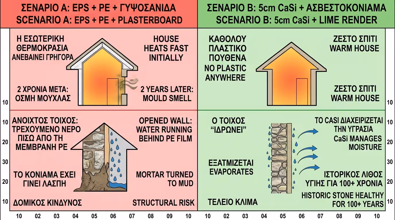 10x10 πείραμα - EPS+νάιλον μούχλα vs πυριτικό ασβέστιο + ασβέστης τέλειο μικροκλίμα