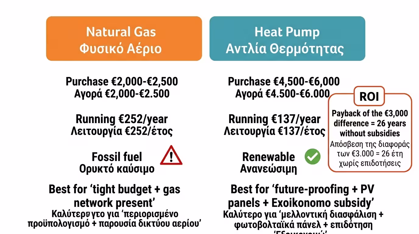 Κόστος εγκατάστασης αντλίας vs φυσικού αερίου
