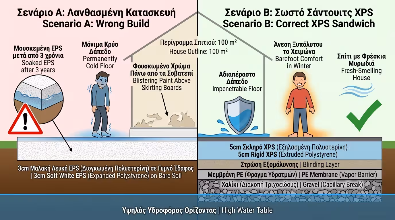 10x10 πείραμα - EPS σε νερό vs σωστό σάντουιτς XPS