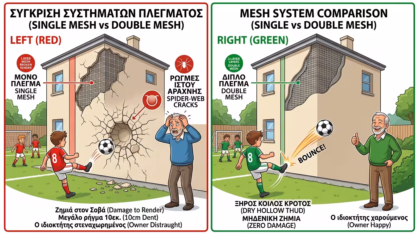 Πείραμα 10x10 - απλό πλέγμα vs διπλό πλέγμα μπάλα ποδοσφαίρου