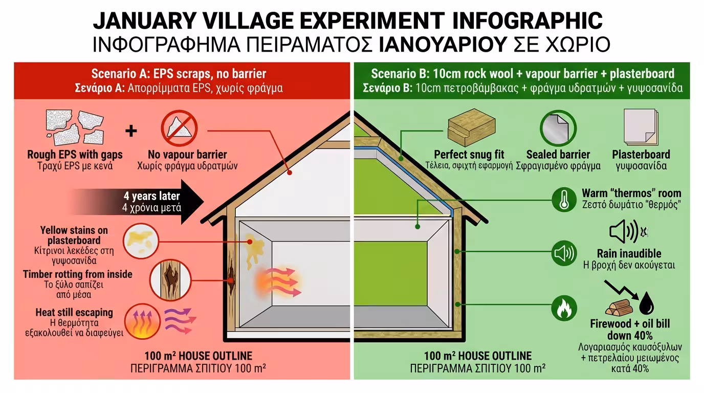 10x10 πείραμα - φελιζόλ χωρίς φράγμα σαπισμένα ξύλα vs πετροβάμβακας+φράγμα τέλεια
