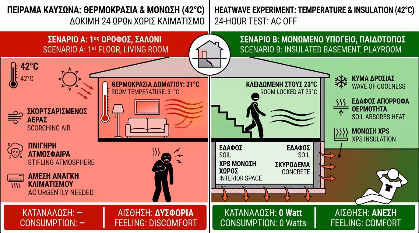 10x10 πείραμα - σαλόνι 1ου 31°C vs υπόγειο 23°C χωρίς AC