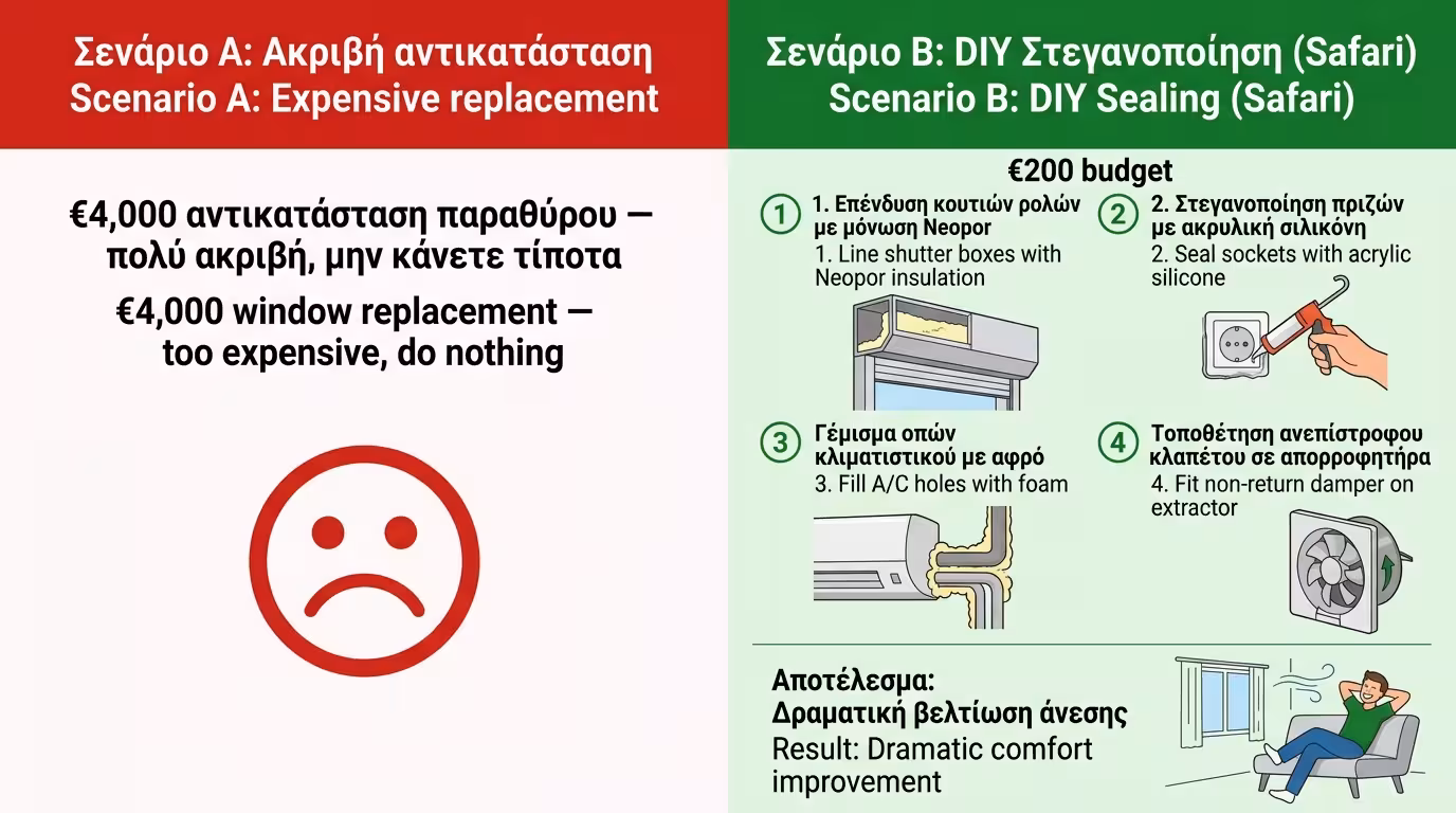10x10 πείραμα - budget 200€, σφράγισμα ρολών, πριζών, A/C