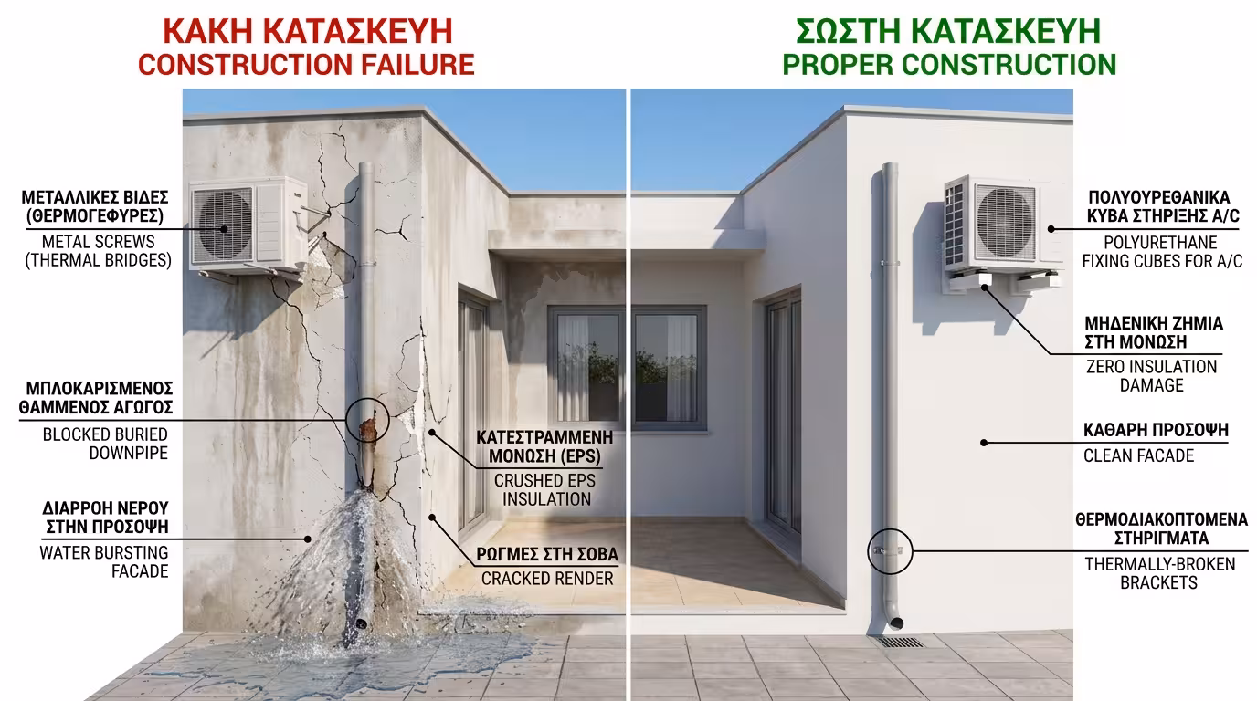 Πείραμα 10x10 - θαμμένη υδρορροή vs σωστή τοποθέτηση