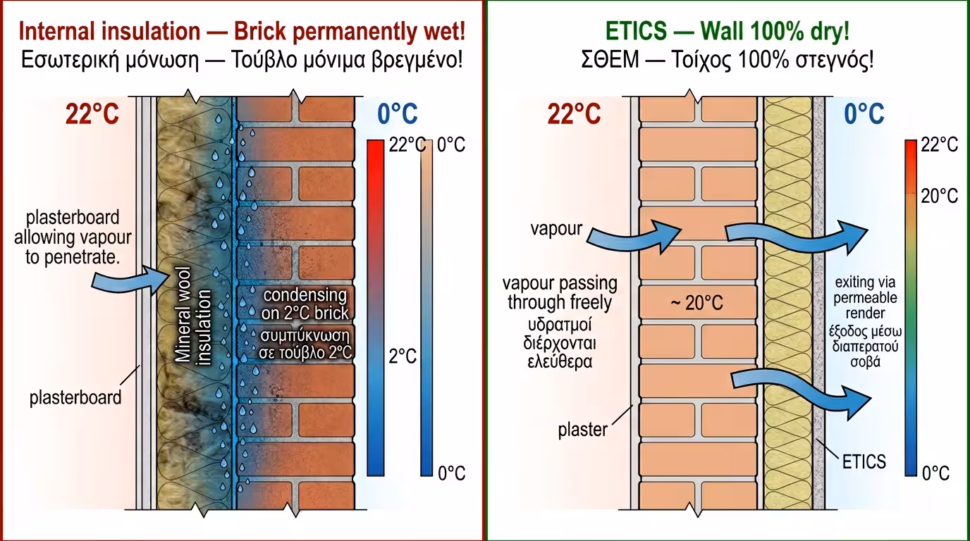 Πείραμα 10x10 - εσωτερική vs εξωτερική μόνωση και συμπύκνωση