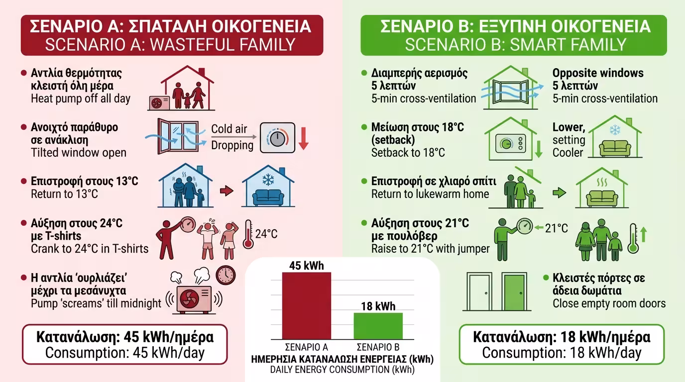 10x10 πείραμα - σπάταλη 45 kWh vs smart 18 kWh