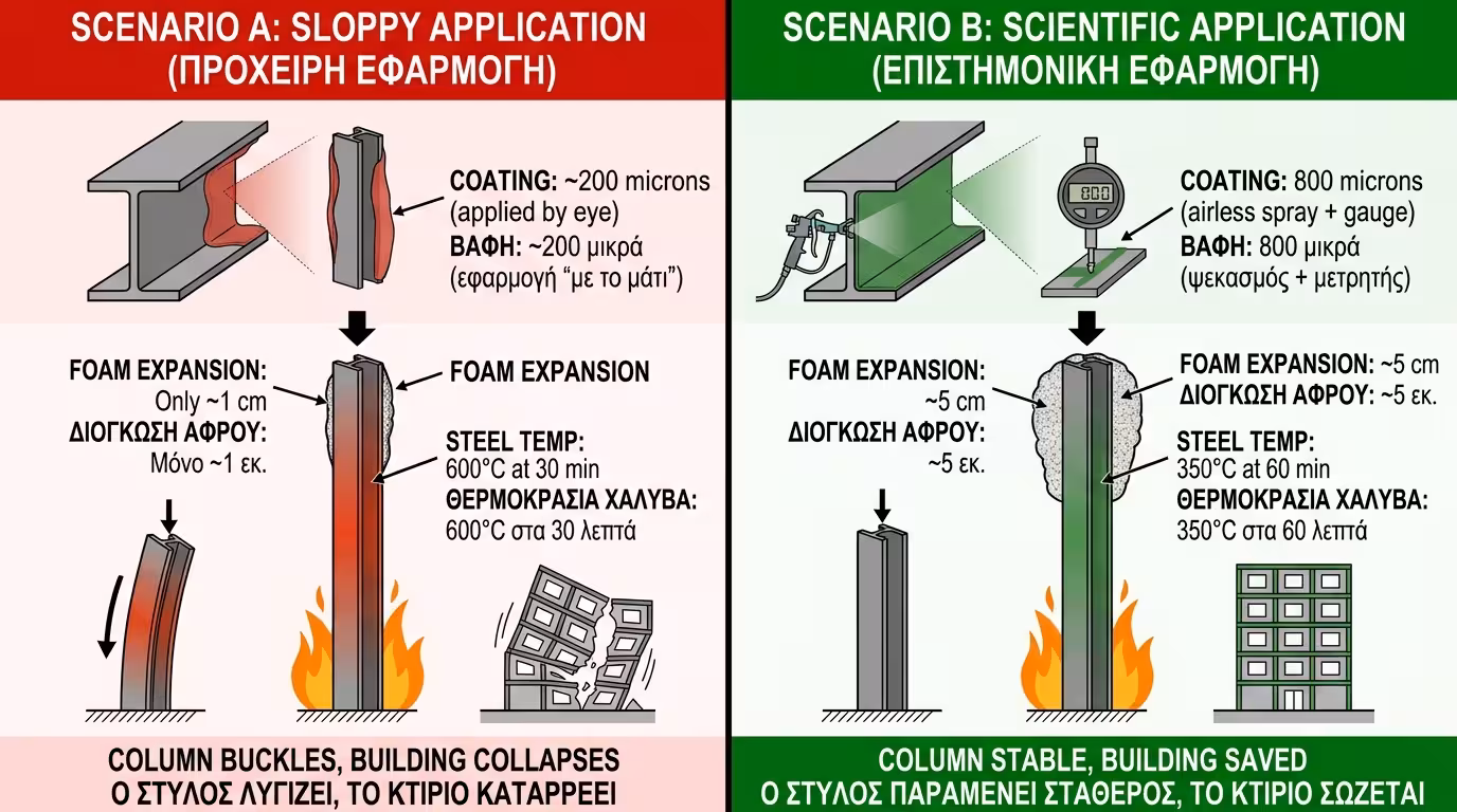 Πείραμα: μπαρ με χαλύβδινη κολώνα HEB 200 - πρόχειρη vs σωστή εφαρμογή