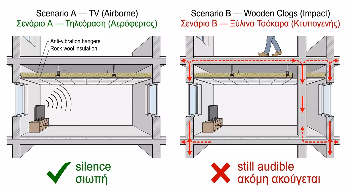 Πείραμα - ψευδοροφή σταματά φωνές αλλά όχι τακούνια
