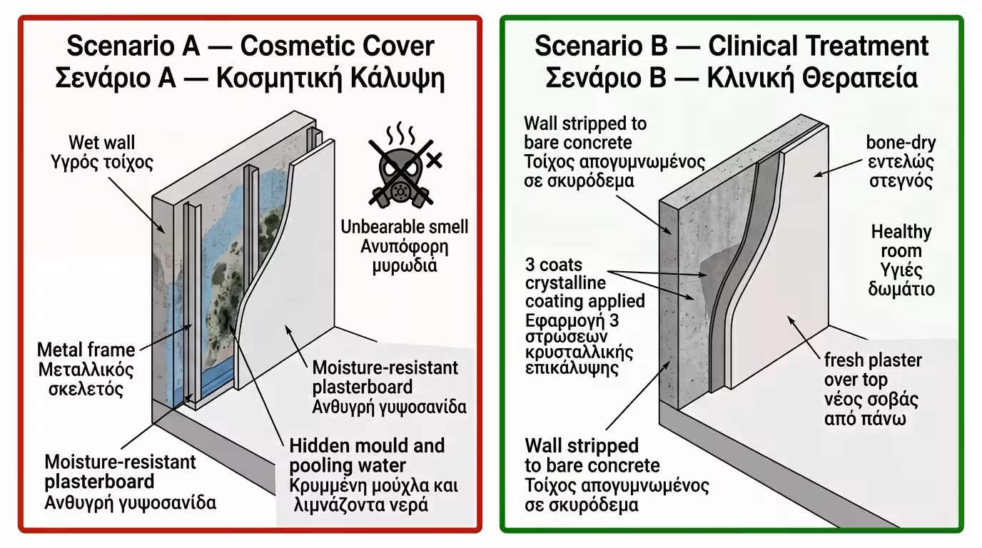 Πείραμα ημιυπογείου - οπτική κάλυψη vs κλινική θεραπεία