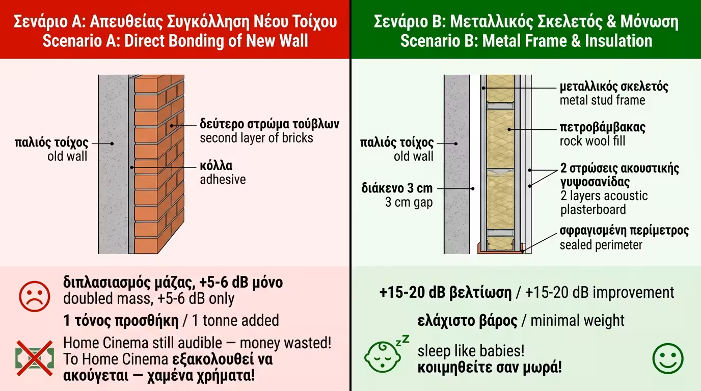 Πείραμα - ωμή βία (διπλό τούβλο) vs σύστημα ελατηρίου (ψευδοτοιχία)