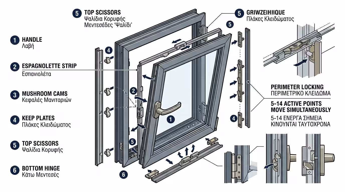 Μεταλλική κορδέλα (ντίζα) περιμετρικά - πολλαπλά σημεία κλειδώματος