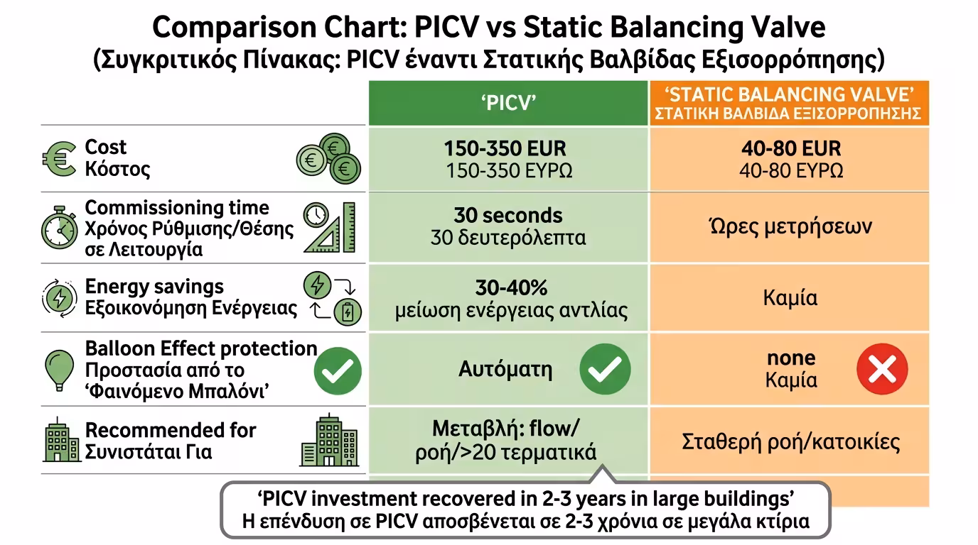PICV vs στατική εξισορρόπηση - συγκριτικό πλεονεκτήματα