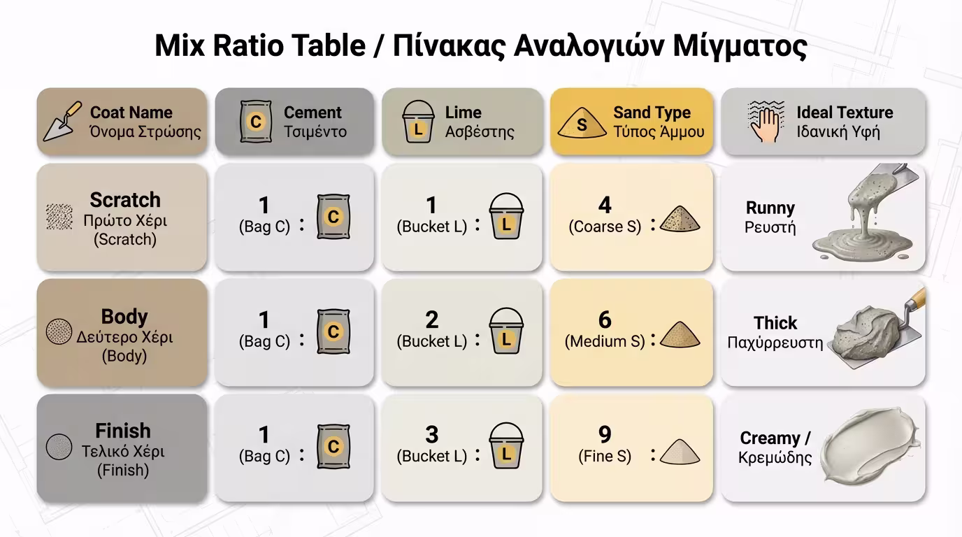 Πίνακας αναλογιών σοβά ανά στρώση