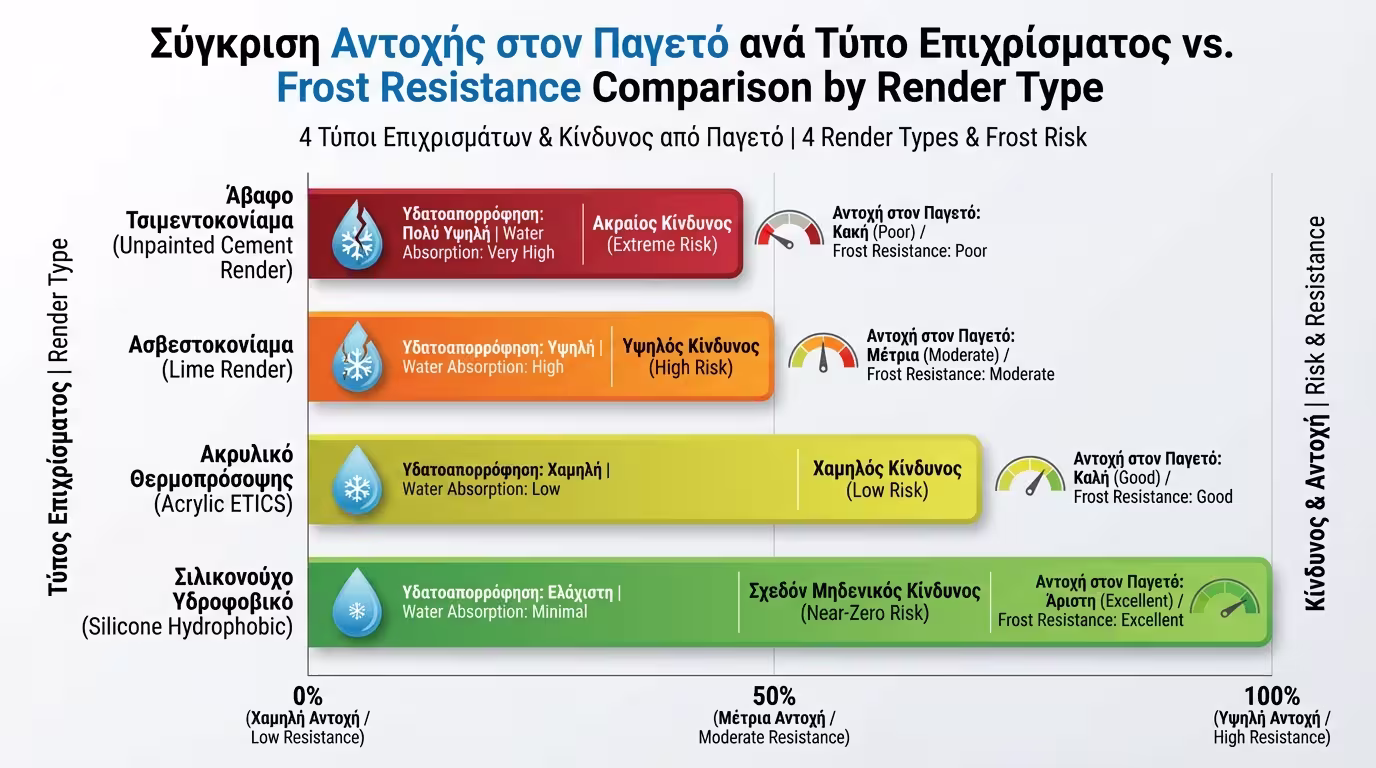 Σύγκριση: τσιμεντοσοβάς, ασβεστοκονίαμα, ακρυλικός, σιλικονούχος