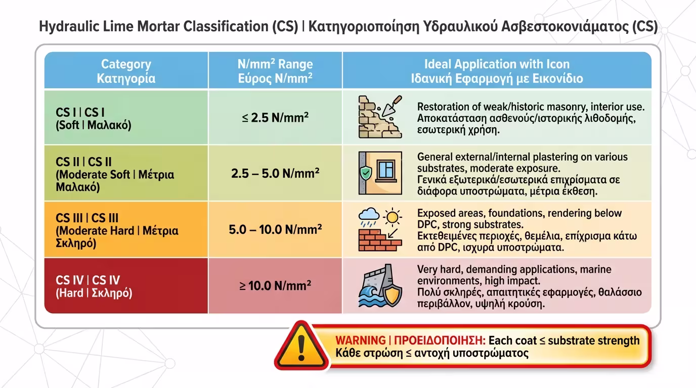 Πίνακας κατηγοριών CS I-IV αντοχής σοβά