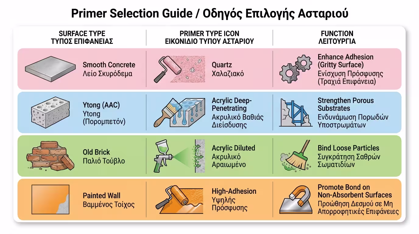 Πίνακας επιλογής ασταριού ανά είδος επιφάνειας