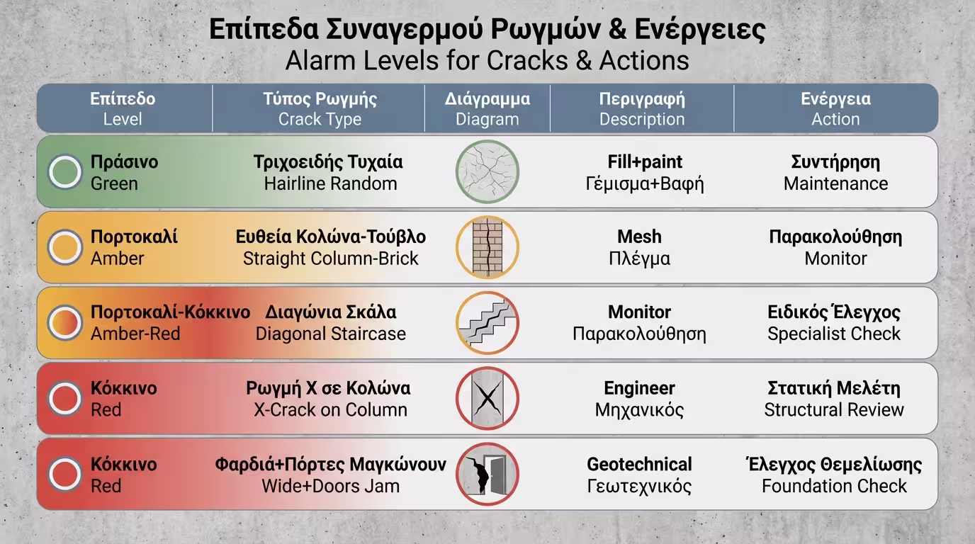 Πίνακας συναγερμού: 5 επίπεδα κινδύνου με χρωματικό κώδικα πράσινο-πορτοκαλί-κόκκινο