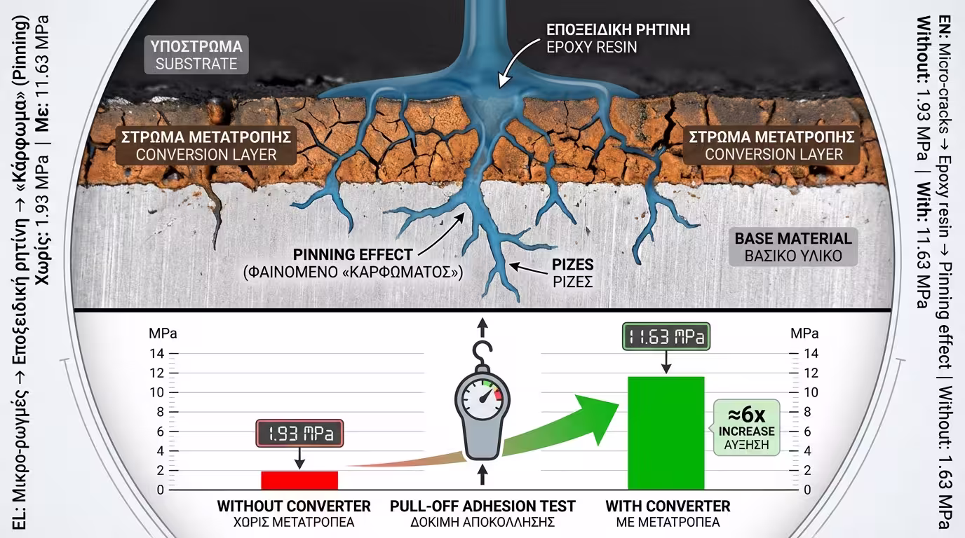 Μικροσκοπική ανάλυση της διείσδυσης της ρητίνης στον μετατροπέα.