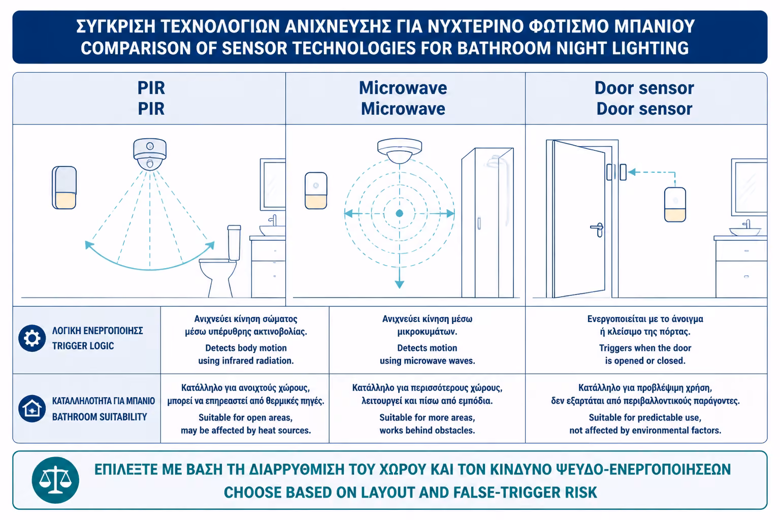Εικονογράφηση για 5. PIR, microwave ή αισθητήρας πόρτας; Ποια τεχνολογία ταιριάζει