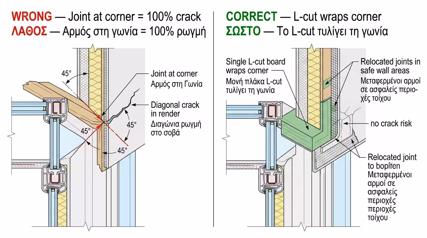 Κόψιμο πιστόλι σε σχήμα Γ γύρω από παράθυρο