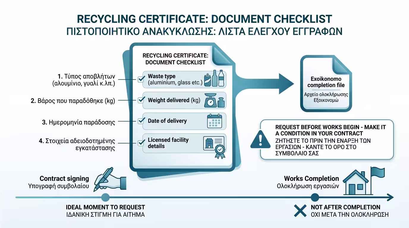 Πιστοποιητικό Ανακύκλωσης - βεβαίωση ΣΕΔ που χρειάζεστε στον φάκελο Εξοικονομώ