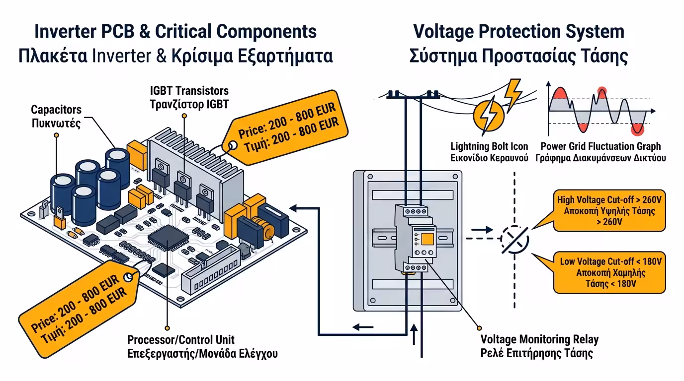 Πλακέτα inverter PCB – επιτηρητής τάσης, κεραυνός, προστασία