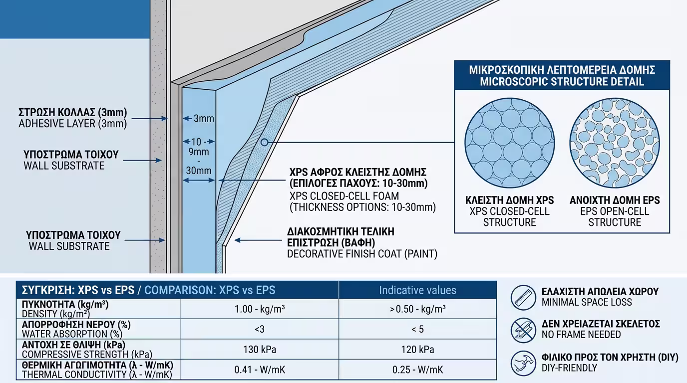 Τομή πλακιδίου XPS - δομή, πάχος και επικάλυψη