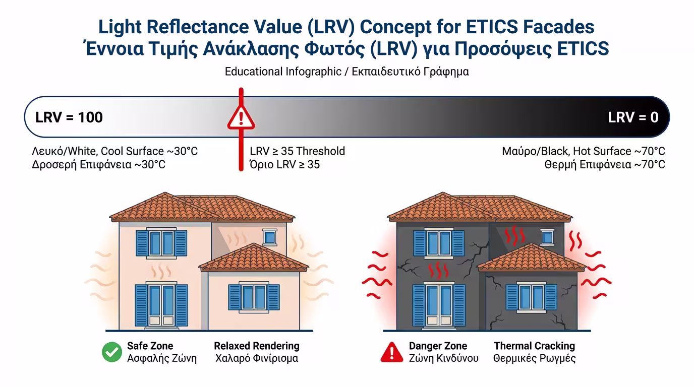 Δείκτης Αντανάκλασης Φωτός (LRV): ανοιχτά χρώματα ασφαλή, σκούρα επικίνδυνα