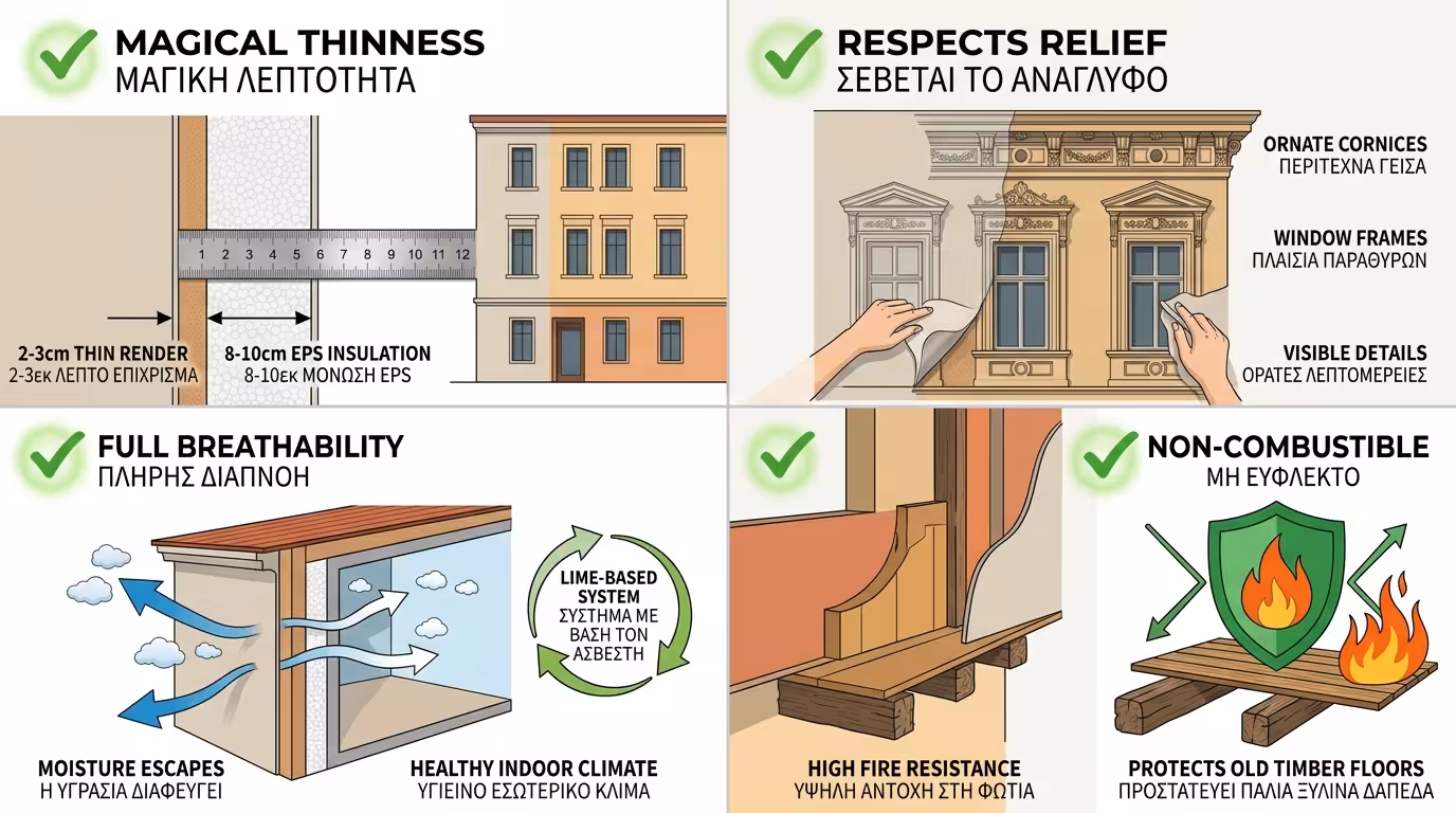 Νεοκλασικό μετά από Aerogel: κορνίζες ορατές, πρόσοψη σαν καινούργια