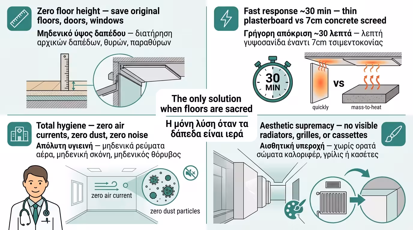 Πλεονεκτήματα: μηδενικό ύψος δαπέδου, αστραπιαία απόκριση, απόλυτη υγιεινή