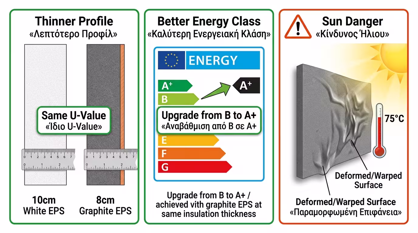 Πλεονεκτήματα γραφιτούχας πολυστερίνης vs λευκής EPS