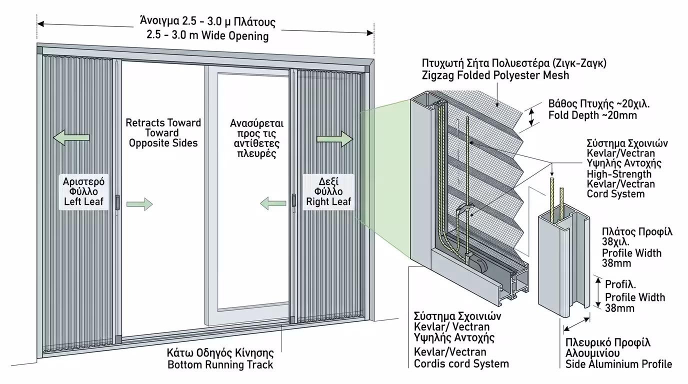 Σίτα πλισέ σε μπαλκονόπορτα - ασφαλής για παιδιά