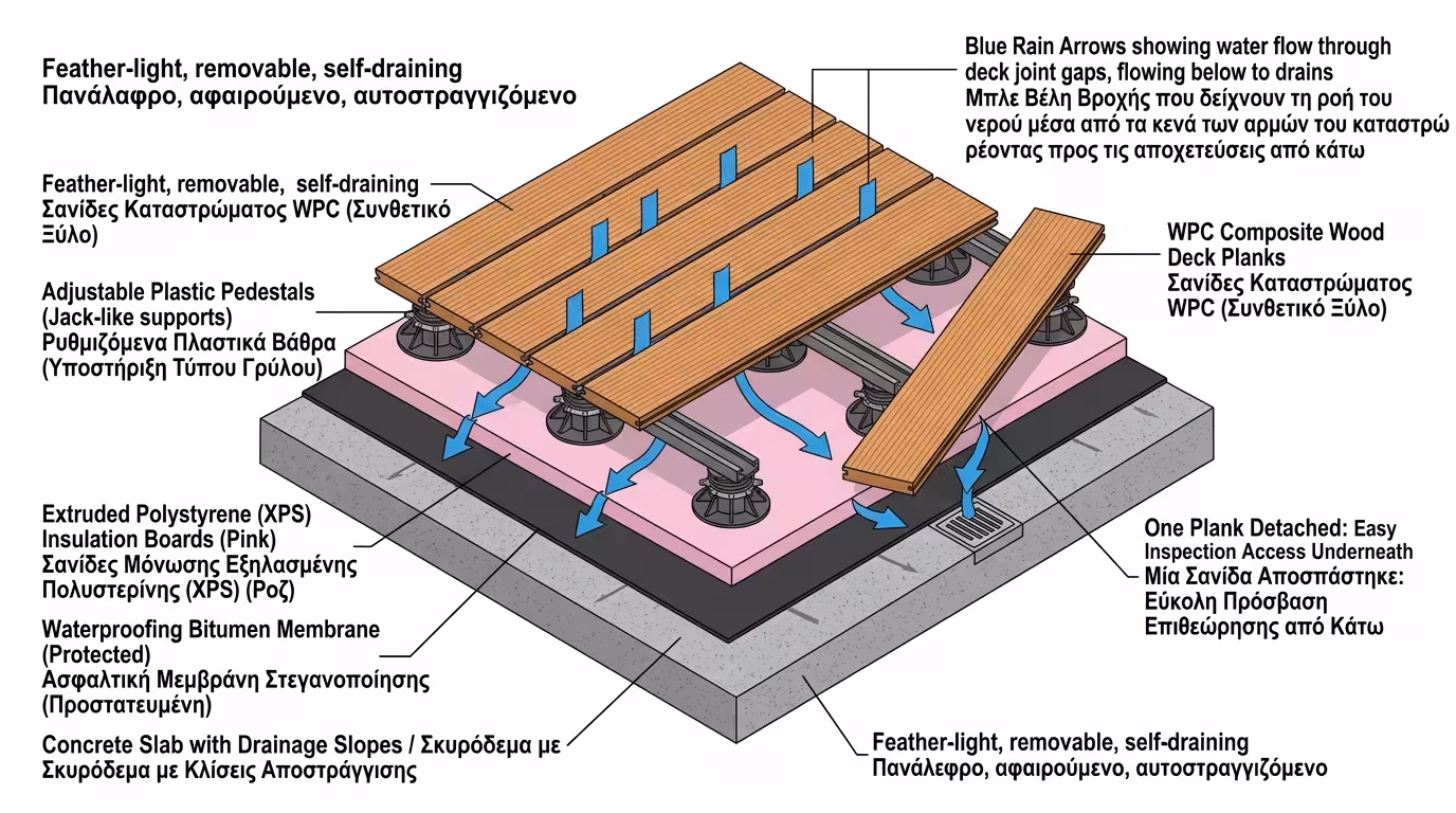 WPC Deck πλωτό δάπεδο - ελαφριά, αποσπώμενη κατασκευή