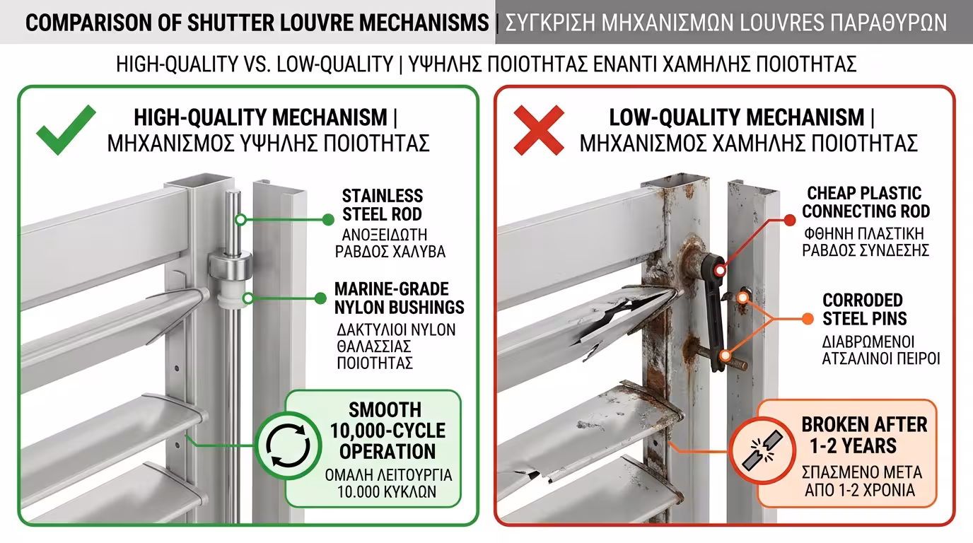 Εσωτερικός μηχανισμός περιστροφής περσίδων - ντίζα αλουμινίου και κλιπ πολυαμιδίου