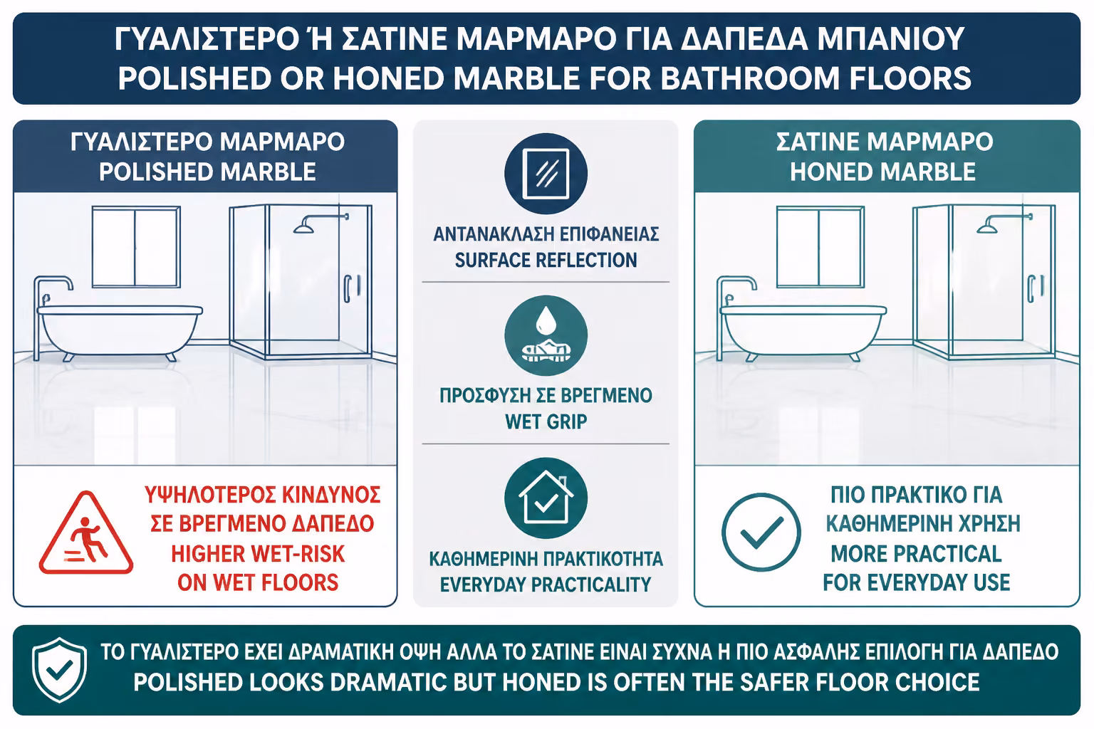 Εικονογράφηση για 8. Μάρμαρο στο δάπεδο μπάνιου: πολυτέλεια με ρίσκο χρήσης