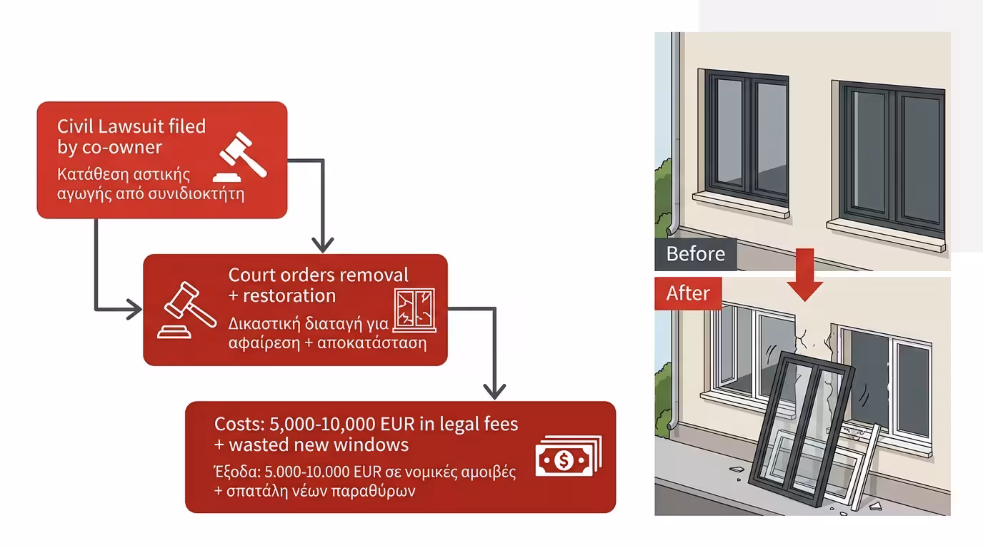 Κίνδυνος αγωγής - ξήλωμα κουφωμάτων, δικαστικά έξοδα