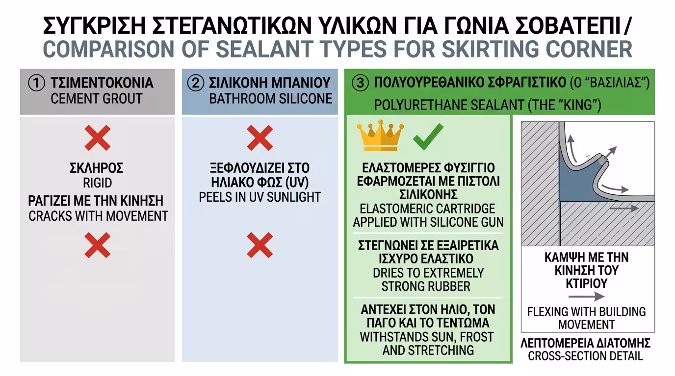 Πολυουρεθανική μαστίχη - ελαστομερής σφράγιση γωνίας