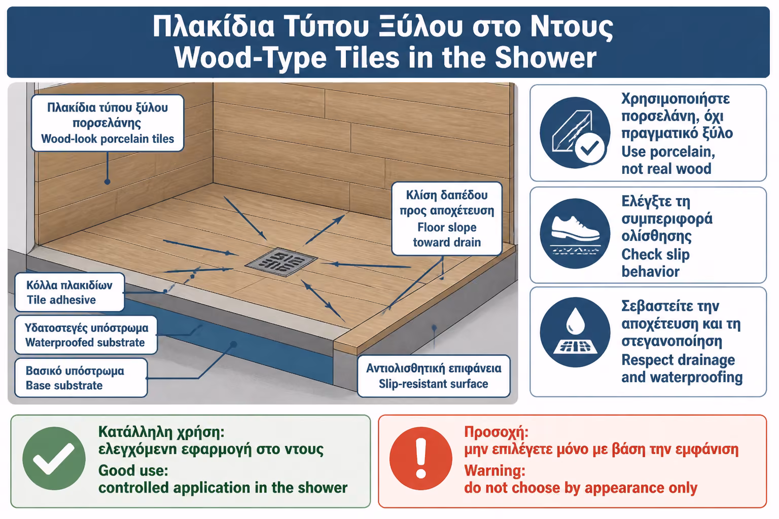 Εικονογράφηση για 6. Wood effect στη ντουζιέρα: ωραίο, αλλά όχι χωρίς έλεγχο