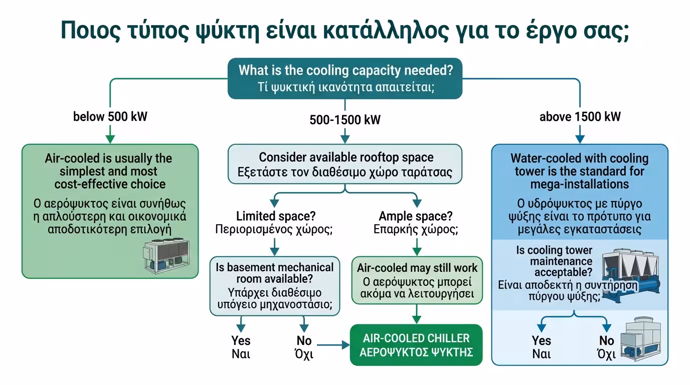 Απόφαση επιλογής ψύκτη - μέγεθος κτιρίου, φορτία ψύξης, τύπος χρήσης